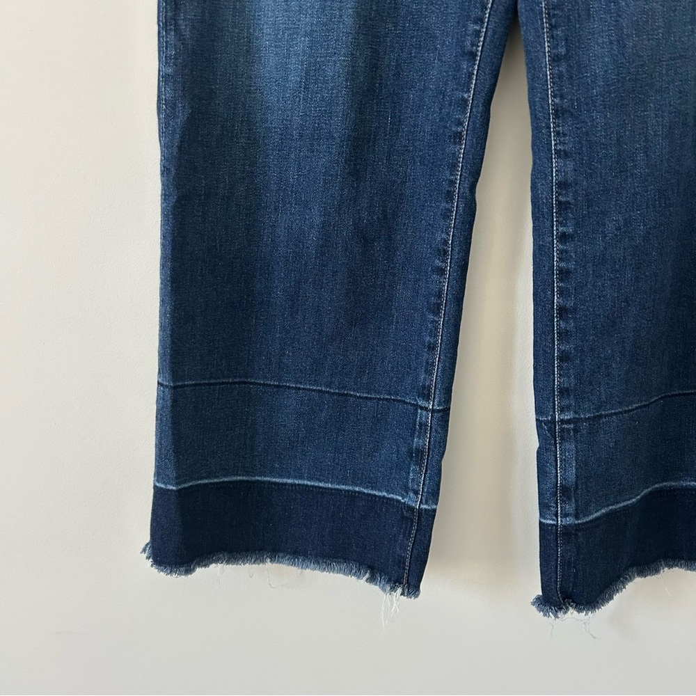 AG Adriano Goldschmied The Etta High Rise Crop Two Tone Raw Hem Wide Leg 32 Blue - Picture 4 of 10